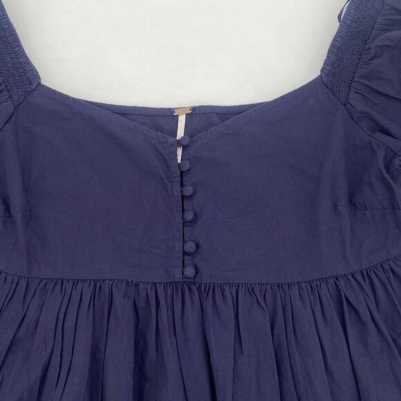 Free People Veronica Sweetheart Top Puff Sleeve top Size XS Navy Blue - Picture 6 of 12